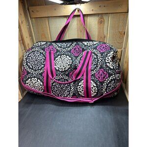 Vera Bradley Quilted Cotton Large Travel Duffel Bag Black & Fuchsia Pattern